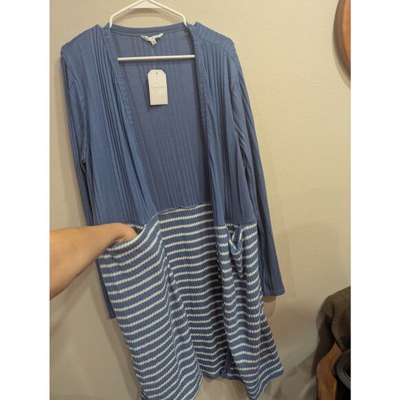 Super soft duster cardigan w/blue & white stripes w/pockets size XL Culture Club - Picture 3 of 9